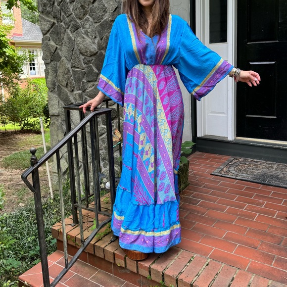 Beautiful Boho Silk Blend One of Kind Maxi Dress - Picture 2 of 6